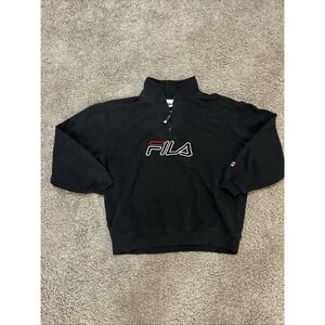 Fila Big Logo Vintage Black 1/4 Zip Long Sleeve Sweater Childs Sz Large